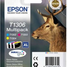Epson T1306 Pack de 3 Cartuchos de Tinta Originales - Cian, Magenta, Amarillo - C13T13064012