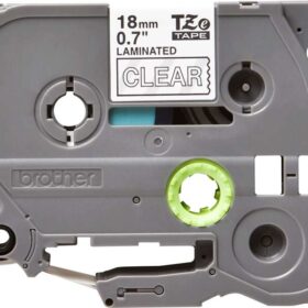 Brother TZe145 Cinta Laminada Original de Etiquetas - Texto blanco sobre fondo transparente - Ancho 18mm x 8 metros