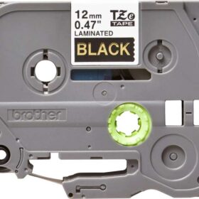 Brother TZe334 Cinta Laminada Original de Etiquetas - Texto dorado sobre fondo negro - Ancho 12mm x 8 metros