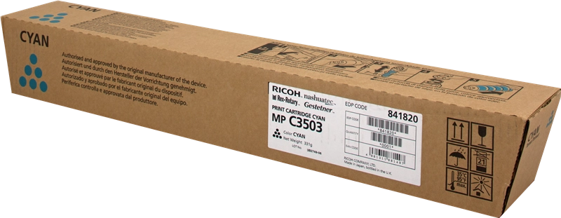 Ricoh Aficio MP-C3003/MP-C3004/MP-C3503/MP-C3504/MP-C4504/MP-C5504/MP-C6004 Cyan Cartucho de Toner Original - 841820/841816