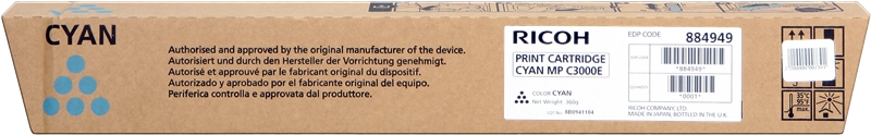 Ricoh Aficio MP-C2500/MP-C3000 Cyan Cartucho de Toner Original - 888643/888639/884949/842033