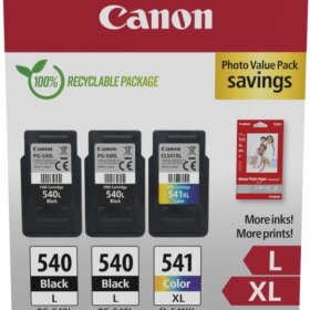 Canon PG540L Negro + CL541XL Color Pack de 3 Cartuchos de Tinta Originales + 50 Hojas de Papel Fotografico - 5224B015